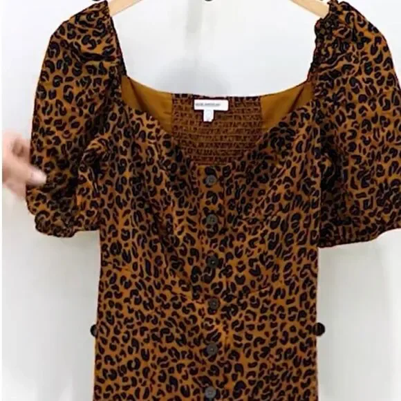 Good American Corset Leopard Print Puff Sleeve Maxi Dress Sml XL  Mocha Mousse - Picture 10 of 15